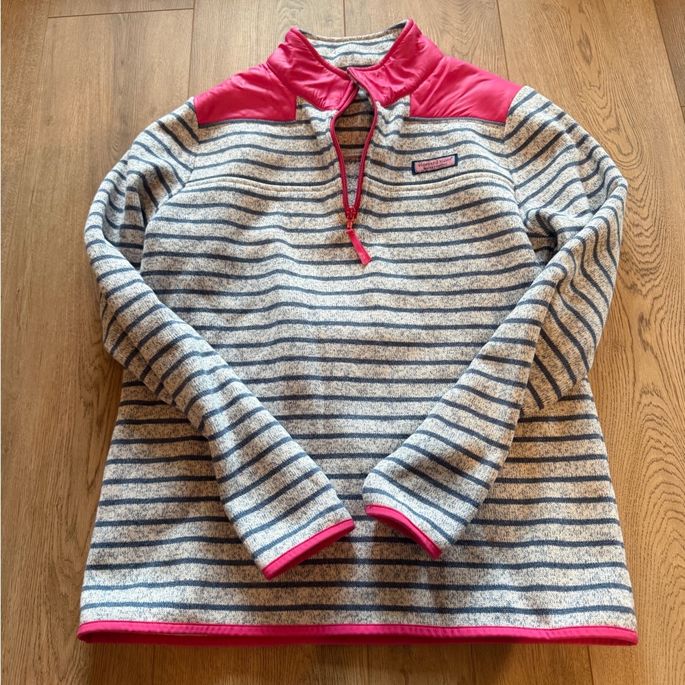 Vineyard Vines Gray and Pink Striped Turtleneck Sweater